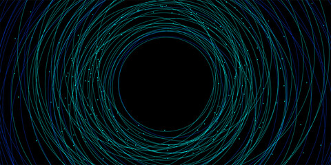 Chaotic interweaving of lines and dots on a black background. Technological background for design on the topic of artificial intelligence, neural networks, big data. Vector background