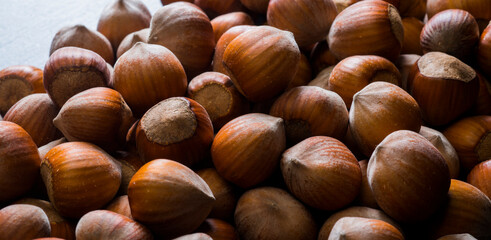 delicious hazelnuts.beautiful hazelnuts closeup for banner background.food products diet concept