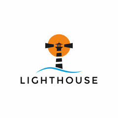 Simple Lighthouse beacon tower logo design vector template