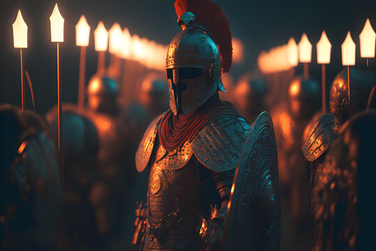 A Roman legion was a large military unit of the Roman army preparing for battle at night. Neural network AI generated art
