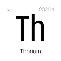 Thorium, Th, periodic table element with name, symbol, atomic number and weight. Actinide with potential uses in nuclear power and scientific research.