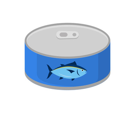 Tuna fish logo open can icon outline illustration. Salmon tuna fish line icon seafood can logo.