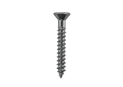 Shiny little zinc screw isolated macro with cut out background.