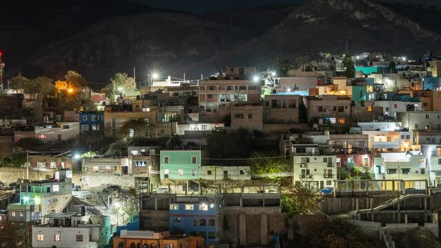 Time lapse footage of the night city of Guanajuato, Mexico.