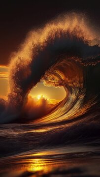 Sunset through the tube, a perfect wave, a perfect sunset