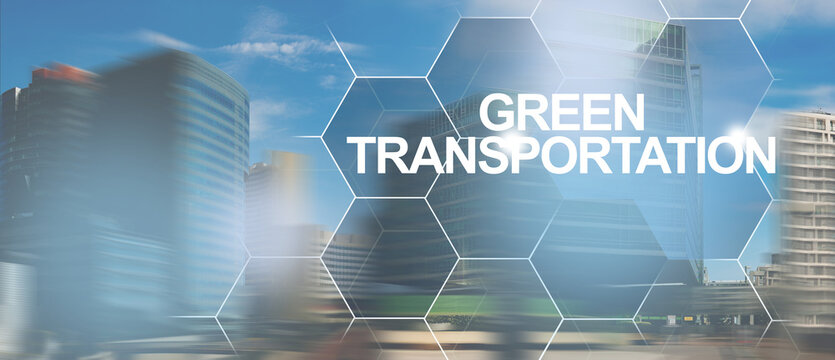 Green transportation and clean power.Urban landscape blurry background, city making future clean.