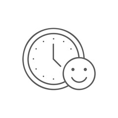 Clock with happy face, alarm clock, good time lineal icon. Time management symbol design.