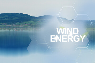 Pure water of lake in the mountains — protecting nature for future generations by wind energy....
