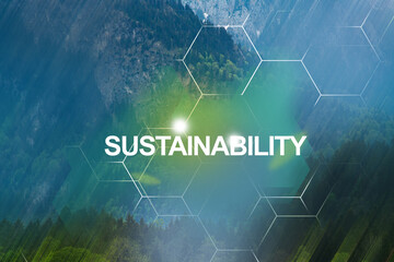 World Environment Day concept —  sustainability and clean future. Pure water of lake in the mountains — protecting nature for future generations by clean energy.