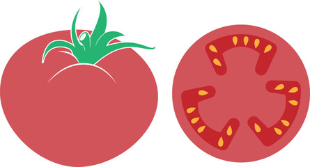 Fresh tomato whole and sliced vector illustration.