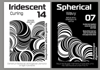A4 Flyer Abstract 3D Curved Swirling Striped Shape Black And White