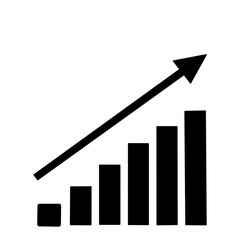 Growing graph icon in black. Bar chart. Statistics bar diagram with arrow growing illustration. - obrazy, fototapety, plakaty