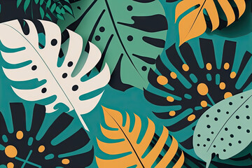 Playful illustration with tropical leaves, flat style. Generative AI