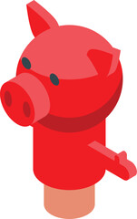 Pig puppet doll icon isometric vector. Child show. Animal show
