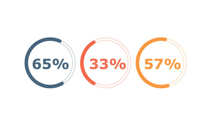 Infographic with diagrams. Blue, red and yellow circles with numbers and percentages. Working with statistics and information, infographics. Comparison and evaluation. Cartoon flat vector illustration