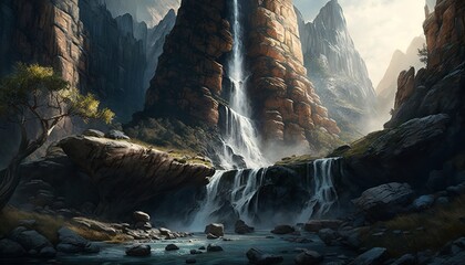 A waterfall cascading down a rocky cliff