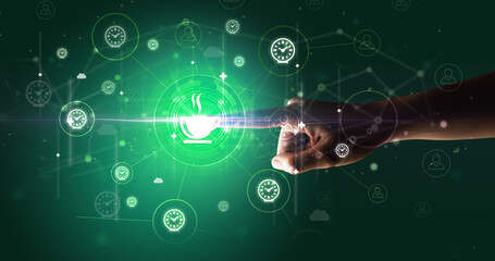 Businessman hand pressing stock graphic information on multitouch screen