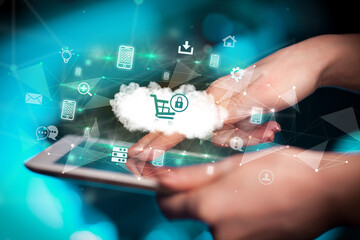 Close-up of a touchscreen with technology icons