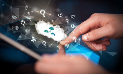 Close-up of a touchscreen with technology icons