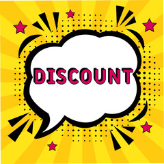 Comic book explosion with text Discount, vector illustration.  Vector bright cartoon illustration in retro pop art style. New product in pop art style. Creative poster, web banner