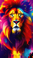 Fototapeta na wymiar Fire lion, Digital art, Cell background, Generative AI