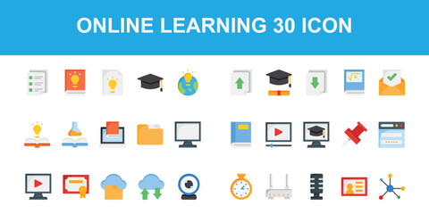 Fototapeta na wymiar Online Learning Icon Pack With 64px x 64px, Flat Style , simple icon for study or web, app