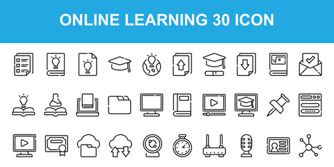 Online Learning Icon Pack With 64px x 64px, Outline Style , simple icon for study or web, app