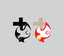 Cross and Holy Spirit Fire Icon, art vector design
