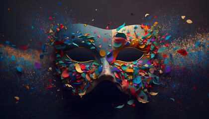 Confetti Carnival: Festive Mask with Colorful Confetti Accents - obrazy, fototapety, plakaty