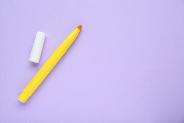 Yellow marker on light background, flat lay. Space for text