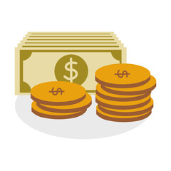 Minimalist design or vector representing finance, economy or money, fortune and financial prosperity with transparent background, money icon