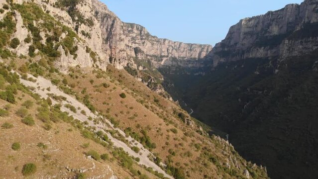 Drone Video Flying Vikos Gorge Canyon summer day
