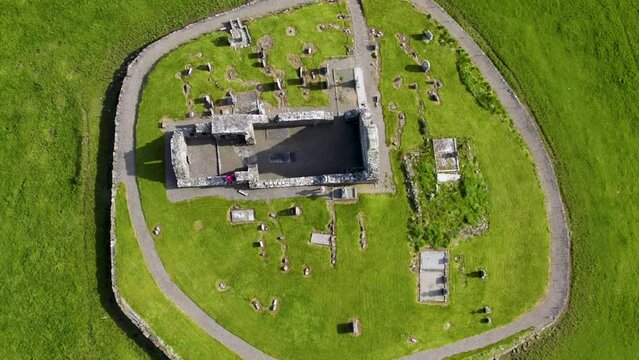 Drone reveal of Cruicetown Church.  A Norman settlement and fort  near Kells County Meath Ireland