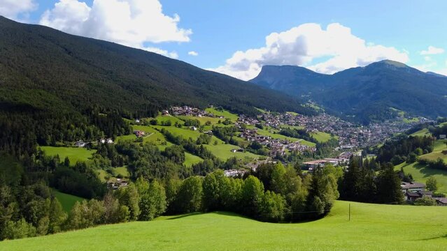 Val Gardena Ortisei panorama italian destination in summer trentino alto adige video 4k