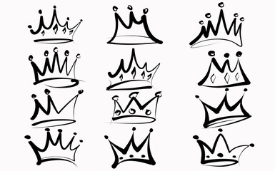 graffiti icon crown vector set, Hand drawn Various crowns set, vector illustration paint spray doodle crowns style.