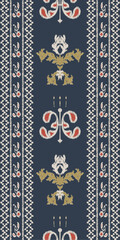 African Ikat paisley embroidery. Ikat seamless tribal art Geometric Traditional ethnic oriental design for the background. Folk, Indian, Scandinavian, Gypsy, saree Borneo Fabric border Ikkat