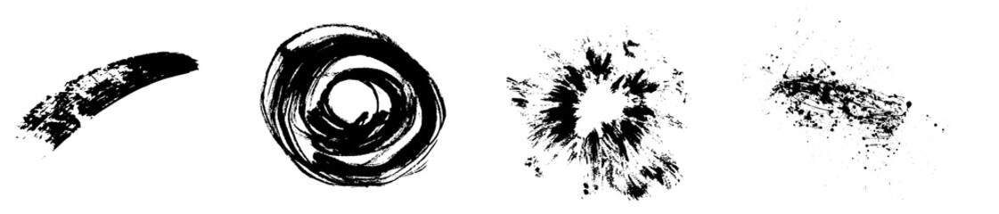 迫力ある墨の毛筆,飛沫素材,透過PNG