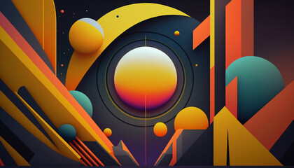 A distant, alien landscape takes shape in this abstract background. Bold, contrasting colors and geometric forms create a futuristic, sci-fi vision.
