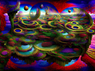 Whimsical time clock dreamscape colorful abstract background seq 5 of 32