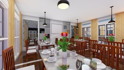 Modern Restaurant Interior Design. 3d renders