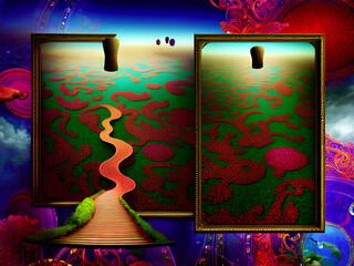 Whimsical time clock dreamscape colorful abstract background seq 6 of 32