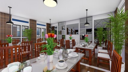 Free photo table set on dining table. 3d renders