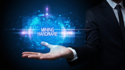 Man hand holding digital technology concept