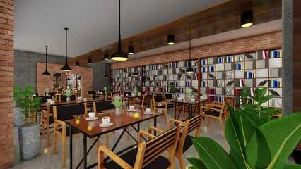 Traditional restaurant interior closeup photo. 3d rendering