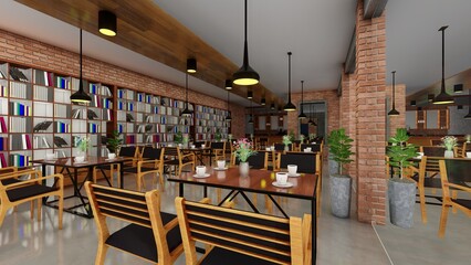 Traditional restaurant interior closeup photo. 3d rendering