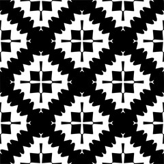 Obraz premium Vector geometric seamless pattern. Minimal ornamental background with abstract shapes. Black and white texture. Simple abstract ornament background. Dark repeat design for decor, fabric, cloth.