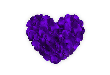 Obraz na płótnie Canvas Purple heart shape by red rose petals on transparent background png