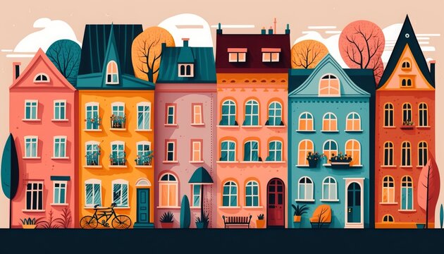 Vintage German style townhomes. Generative AI.
