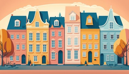 Fototapeta premium Vintage German style townhomes. Generative AI. 