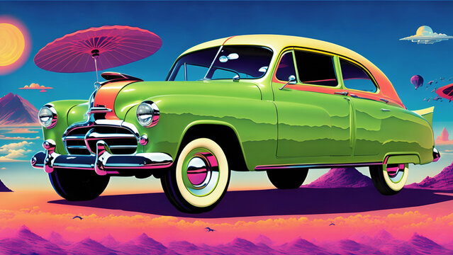 Studebaker car, 80's, Surrealistic, Pop art, Generative AI
